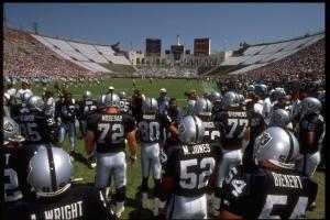 The Raiders entering the field for the last time at the L.A. Coliseum.
