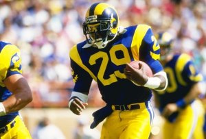 Eric Dickerson playing for the Rams in the 1980's.